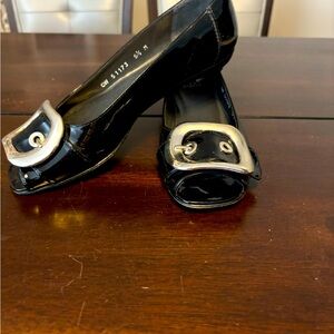 Stuart Weitzman black leather flats, size 5.5